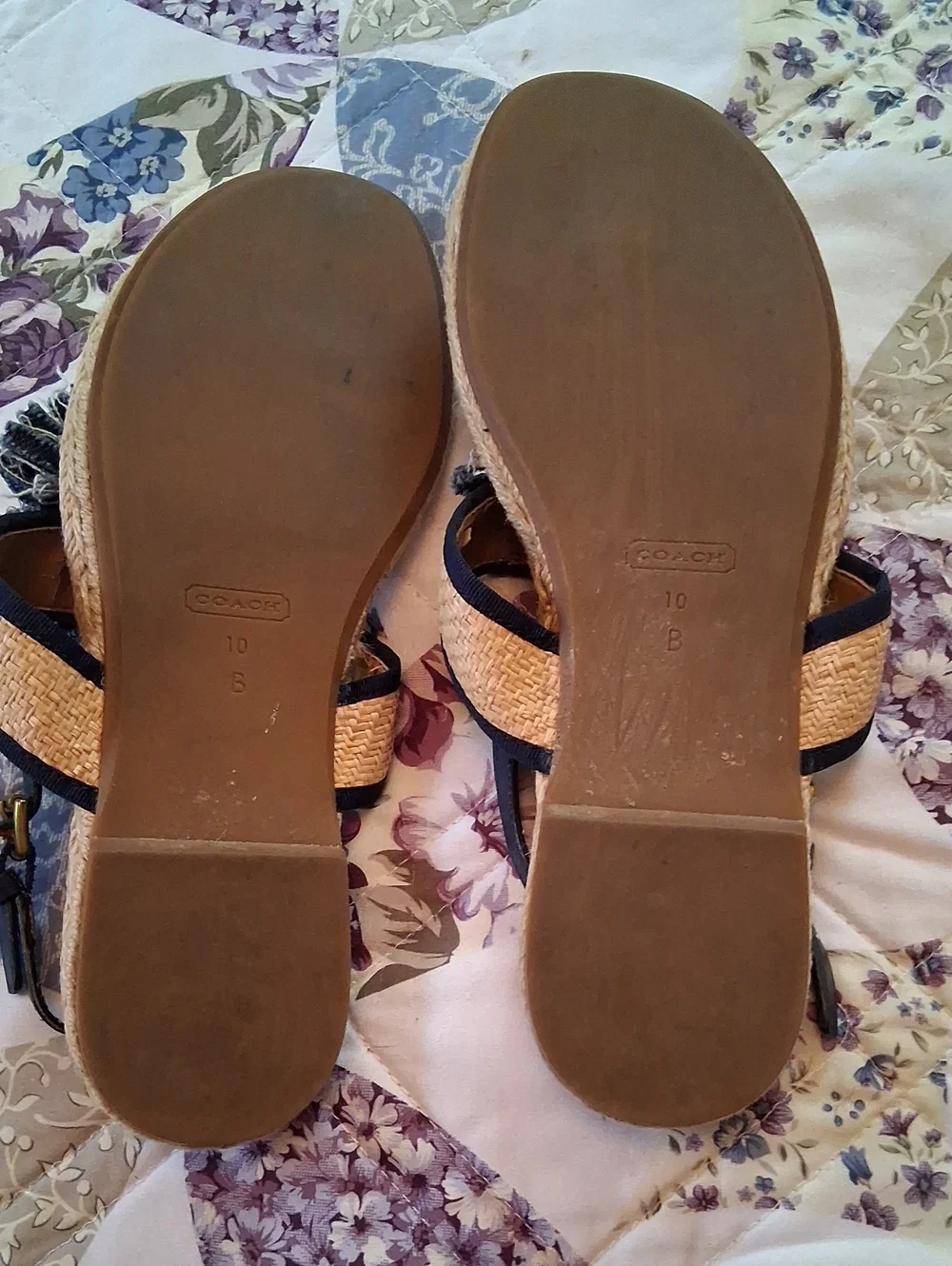 Coach Beige and Navy Floral Rope Sandals. Size 10B